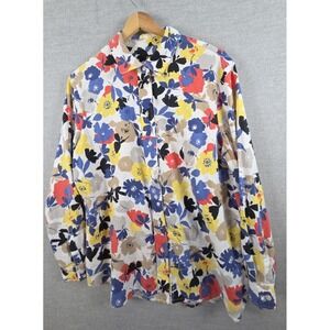 Jones New York XL Colorful Floral Linen Blend Shirt Button Up Cottagecore Career